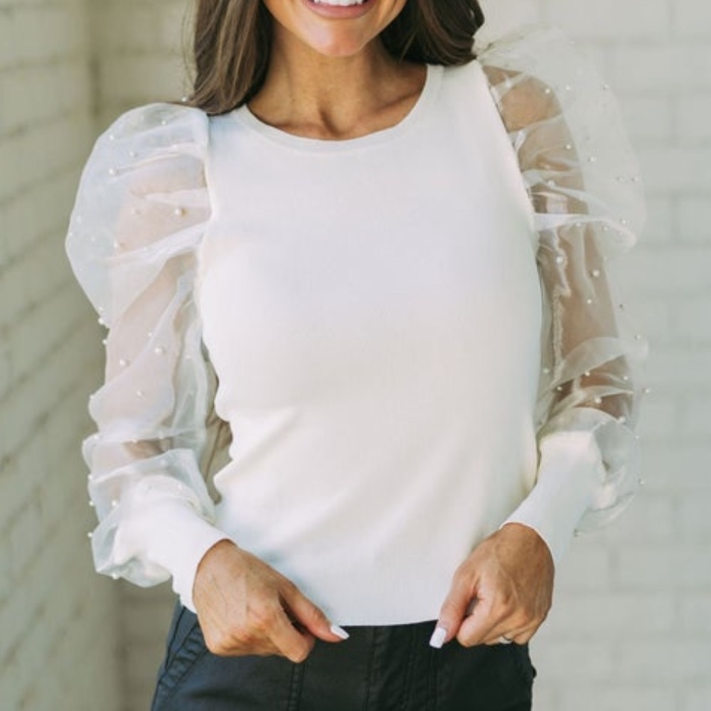 Pearl Mesh Puff Sleeve Top